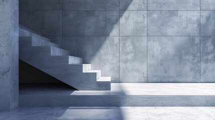Obraz premium Abstract concrete empty, modern concrete room with stairs and lighting from side wall - industrial interior background template,