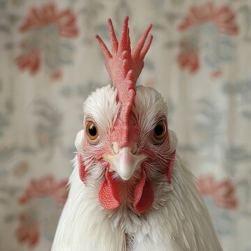 Funny hen against a white background