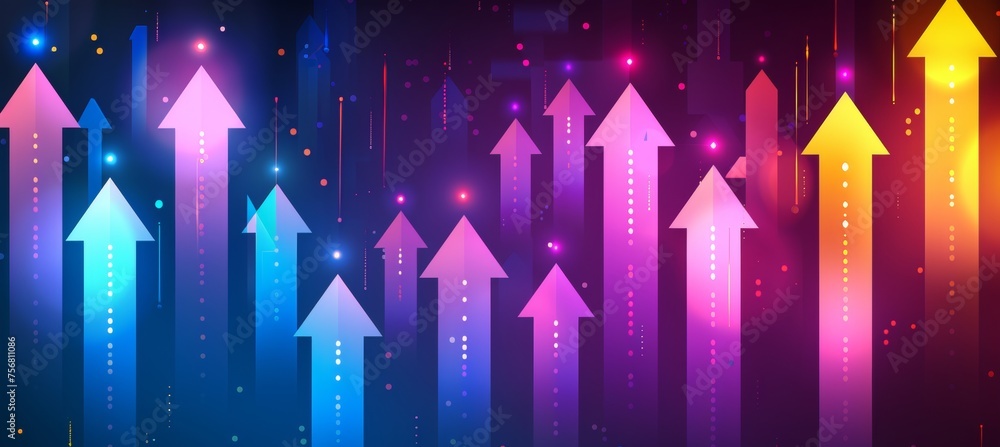 Poster dynamic financial growth arrows backdrop with text space, ideal for engaging content integration