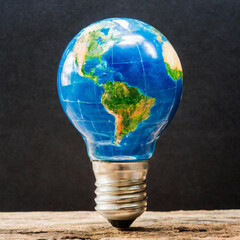 Global Innovation Concept Illuminated Light Bulb with Miniature Planet Earth Inside