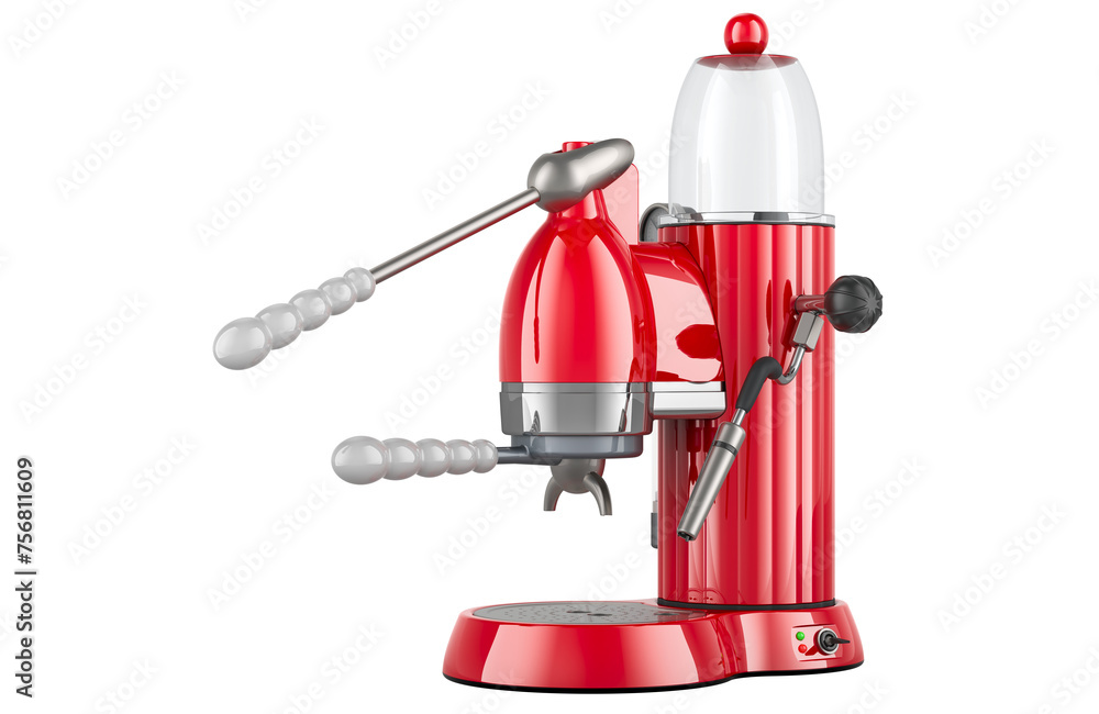 Poster espresso machine, retro design. 3d rendering isolated on transparent background