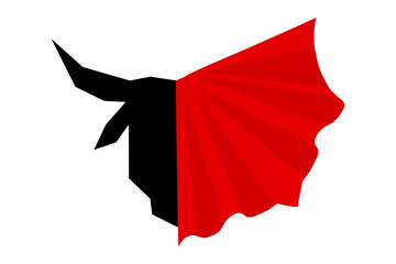 Black bull red cloth. Spanish ethnic traditional symbol. Logo, icon, art print, vector illustration. 