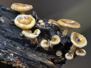 Fungi thriving on decaying wood, illustrating the role of decomposition in recycling nutrients and supporting new life in the ecosystem