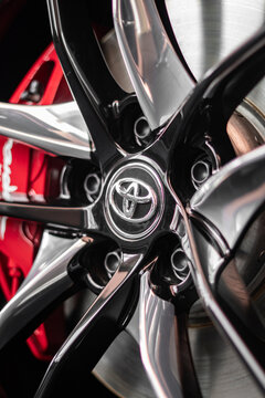 Toyota Supra MK.5 wheel focused shot, red brake caliper- High Resolution Image