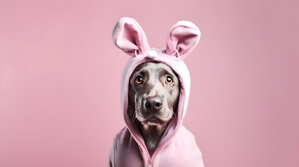 Banner with dog dressed in Easter bunny ears