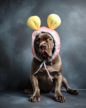 Banner with dog dressed in Easter bunny ears