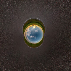 blue hole sphere little planet inside sand round frame background