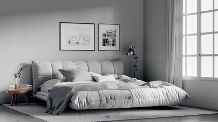 Contemporary Bedroom with Cozy Bedding, Modern Furniture, and Bright Windows for a Restful, Stylish Space