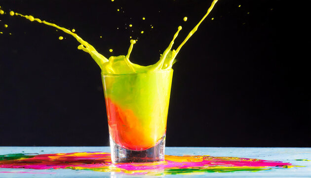 Vibrant Paint Splashing Festively from a Glass in Creative Burst of Color