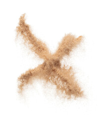 X English alphabet made of Sand explosion with X English alphabet scattered, space for text....