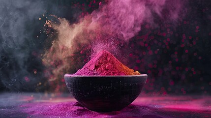 Holi festival. holi powder in bowl on dark background hindu spring festival