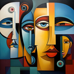 Cubist faces in colorful abstract