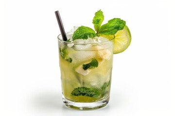 Refreshing cocktail Classic caipirinha or mojito isolated on white background Vibrant and inviting drink presentation