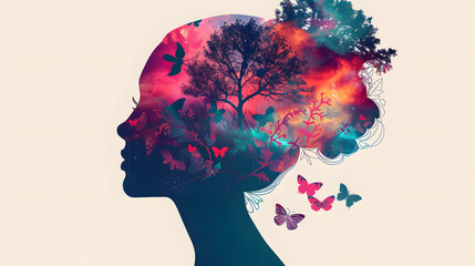 international women's day - Silhouette image of a human head with various designs to promote women's health,