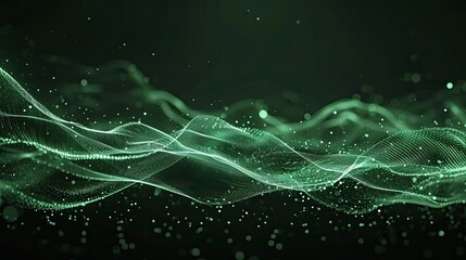 A low-poly shape with connecting green dots and lines on a dark background. Visualization of big data. Abstract futuristic illustration in the field of information technology.