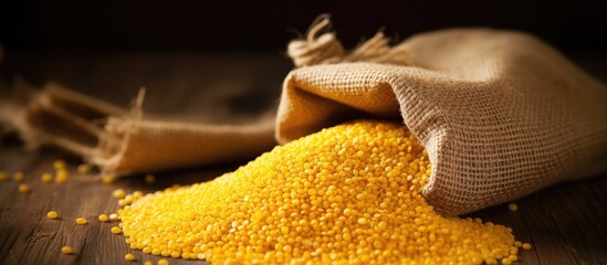 A plant spilling pollen from its petals as a human leg gestures near a bag of corn on a wooden table. Closeup macro photography captures the fur on the grass and the tail of an animal nearby