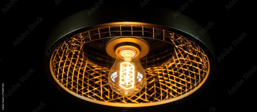 Poster a close up of a gaspowered light bulb in a dark room, casting a symmetrical pattern of light on the 
