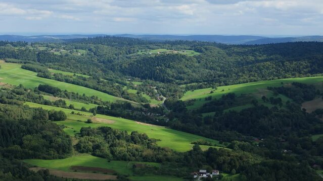 Beautiful Landscape Forest Mountains Bieszczady Bircza Aerial View Poland