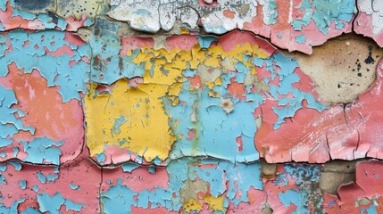 Striking layers of cracked and colorful paint decorate an old wall, illustrating the beauty in aged surfaces
