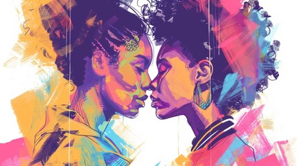 Intimate Lesbian Couple Artistic Illustration
