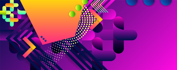 Fototapeta premium New bright juicy summer abstract fluid creative banner with lines and geometry trendy bright neon colors with dynamic lines