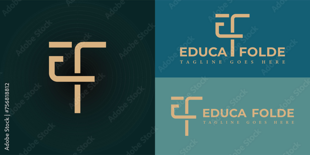 Poster abstract the initial letter ef or fe in gold color isolated on multiple backgrounds. initial letter 