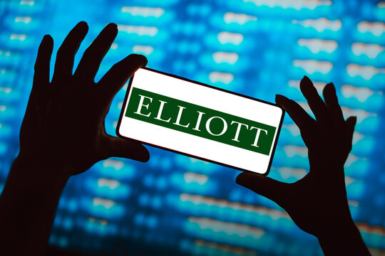 March 12, 2024, Brazil. In this photo illustration, the Elliott Management Corporation logo is displayed on a smartphone screen.