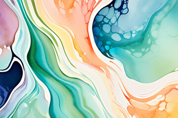 Closeup of abstract watercolor paint background texture with liquid fluid marbled paper texture banner texture. Generative AI (생성형 AI)