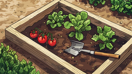 Hochbeet Einpflanzen Kräuter Beet Tomaten Garten Selbstversorger - obrazy, fototapety, plakaty