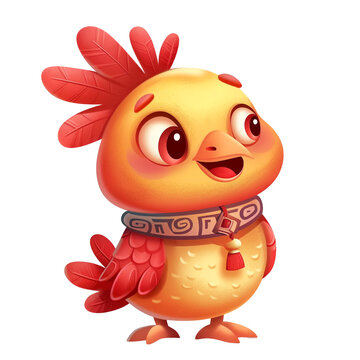 Cute cartoon chicken chinese style, Zodiac concept. AI Generative