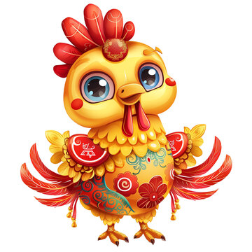 Cute cartoon chicken chinese style, Zodiac concept. AI Generative