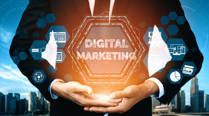 Digital Marketing Technology Solution for Online Business Concept - Graphic interface showing...