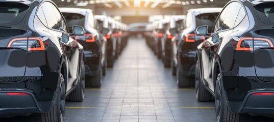 Display of a variety of used automobiles exhibited at a secondhand car sales establishment