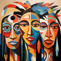 Cubist interpretation of Native American visages