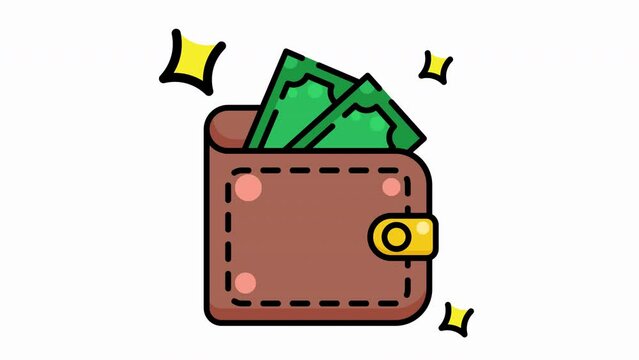 Animated icon wallet with money for financial concepts, budgeting tips, savings advice, personal finance blogs, investing websites, and educational materials.