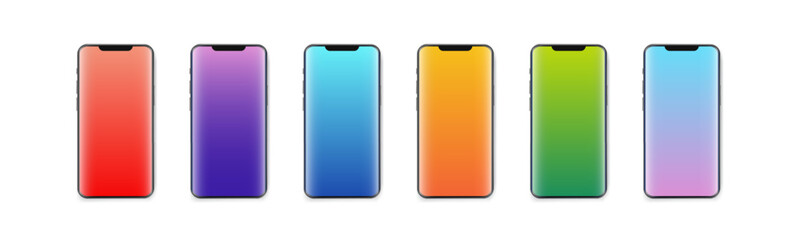 Realistic phone mockup set with different color backgrounds. Icons for services and apps. Vector EPS 10