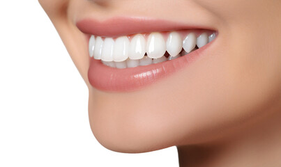 Perfect healthy teeth smile of a woman. Teeth whitening. Dental care, isolated on transparent background