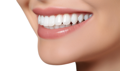 Perfect healthy teeth smile of a woman. Teeth whitening. Dental care, isolated on transparent background