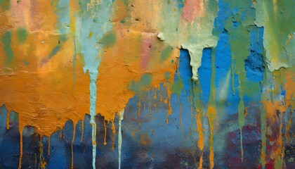 blue and yellow paint, Messy paint strokes and smudges on an old painted wall background. Abstract wall surface with part of graffiti. Colorful drips, flows, streaks