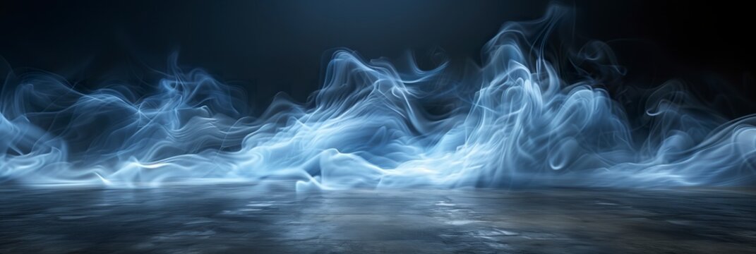 An abstract background under mystical fog and smoke. Empty space of fluid fantasy and abstract fog on a floor with a dark background.
