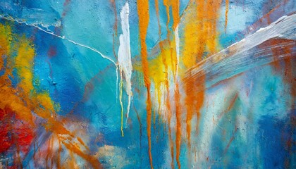abstract background with watercolor, Messy paint strokes and smudges on an old painted wall background. Abstract wall surface with part of graffiti. Colorful drips, flows, streaks - obrazy, fototapety, plakaty