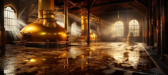Craftsmanship and quality  workers inspecting golden brew in traditional beer production facility