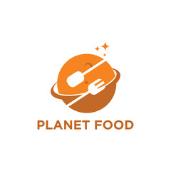 Vector food logo with line art planet style and business card design template premium vector
