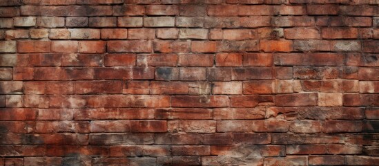 A closeup of a brown brick wall showcasing the intricate pattern of the brickwork. The building material made of soil and composite materials creates an artful design resembling wood