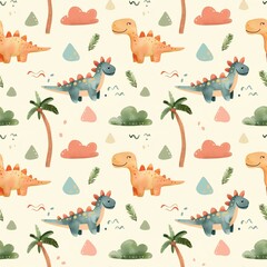 Cute multicolored pattern , pattern for baby products, seamless pattern with cute dinosaurs 