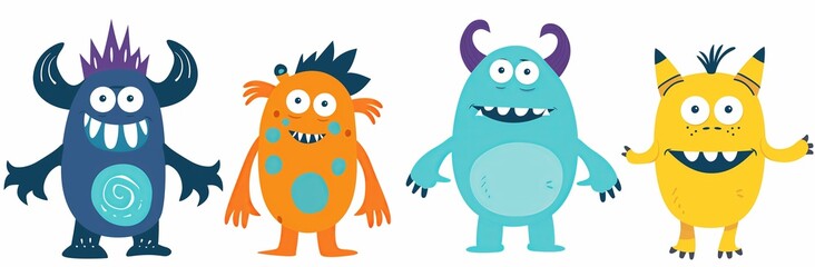 Fototapeta premium Colorful Cartoon Monster Collection for Kids' Creative Storytelling and Design Projects