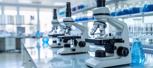 Dna research scientist in medical lab with advanced biotechnology equipment and microscope