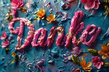 Danke graffiti card with bright, colorful paints colors. Gratitude concept background.