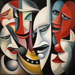 Abstract fusion of faces in cubist art style