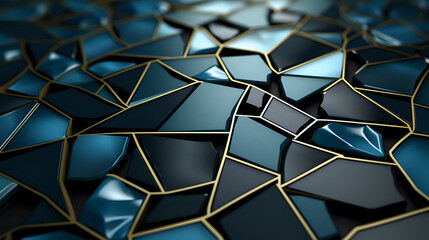 Luxurious Geometric Abstract Background. A 3D illustration of glossy black and blue geometric...